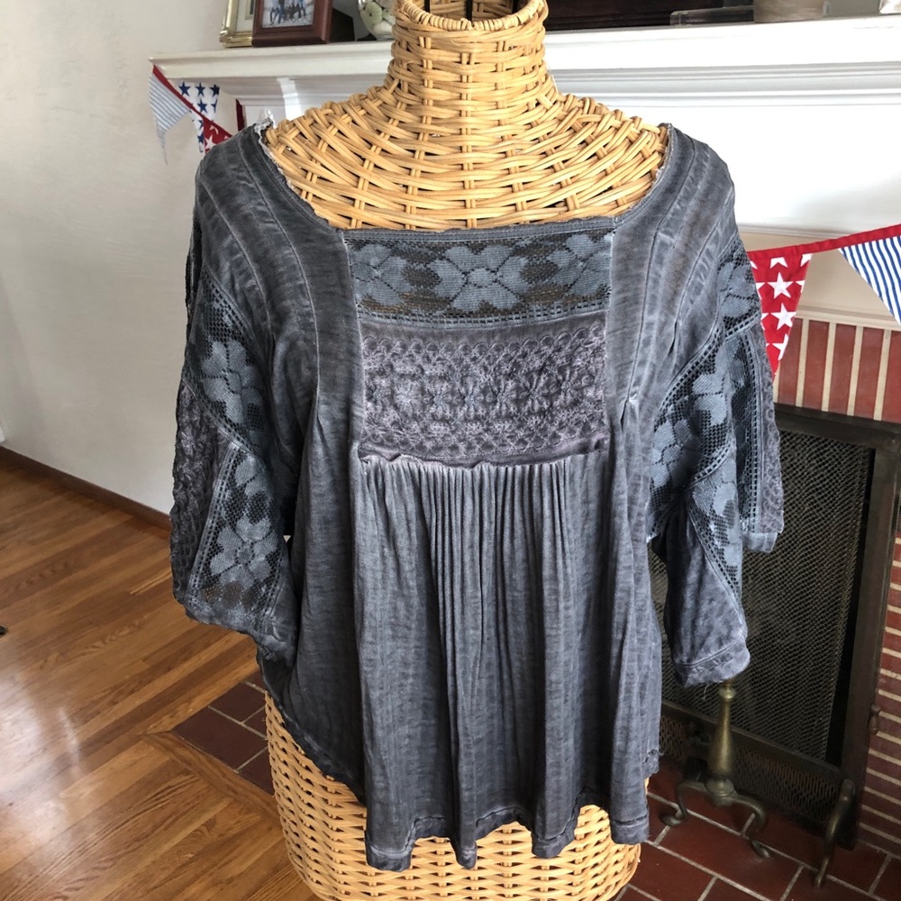 Free People lace peasant boho gray tunic top XS